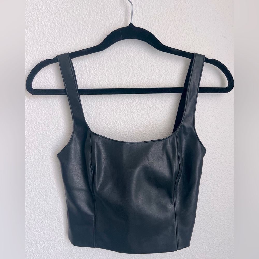 Abercrombie and Fitch black leather crop top XXS